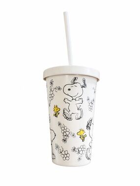 Peanuts Snoopy & Woodstock White Reusable Tumbler with Straw